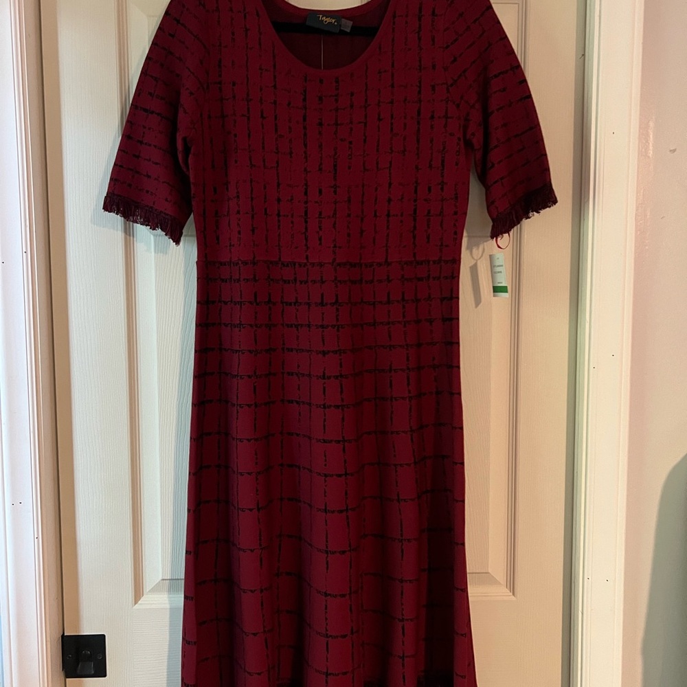 Taylor Burgundy and Black Midi Dress